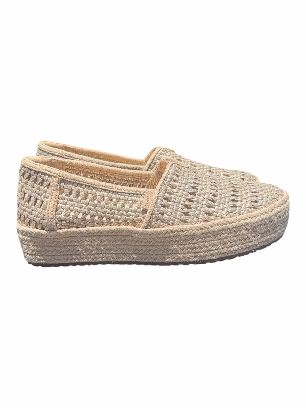 TOMS Valencia Champagne Metallic Basket Weave Platform Espadrilles NWT 8.5